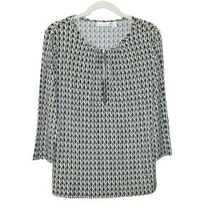 Susan Graver Printed Liquid Knit Half Zip Top S